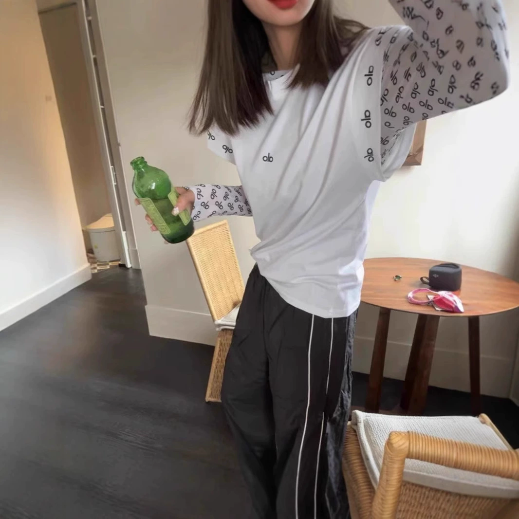 Прилив бренда alo весна и лето новый простой простой цвет футболки без рукавов свободный пуловатый повседневный буквенной принт без рукавов жилет для женщин