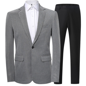 men suit set 男式格子休闲西服套装男新郎结婚礼服修身西装套装图片