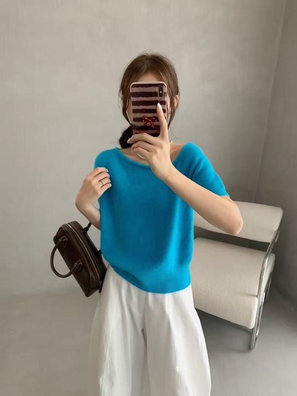 纯欲辣妹斜肩别致短袖针织衫女夏季2025韩系chic设计感一字肩上衣|undefined