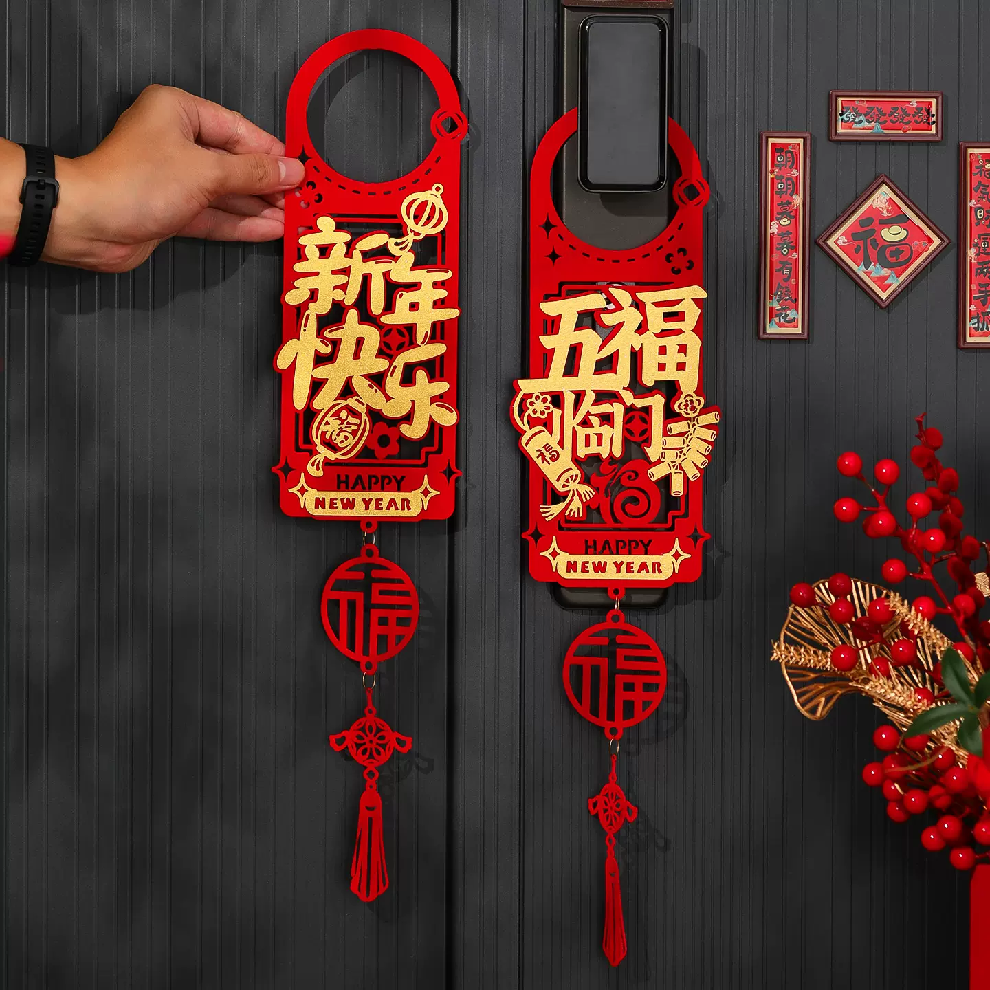 新年挂件装饰2026新款马年入户门把手植绒小挂饰春节过年氛围布置