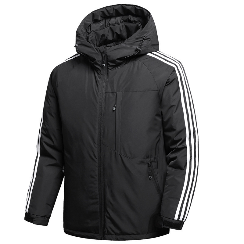 Winter sports cotton-padded coat loose down cotton-padded coat men's three bars thickened warm hooded men's cardigan printed logo