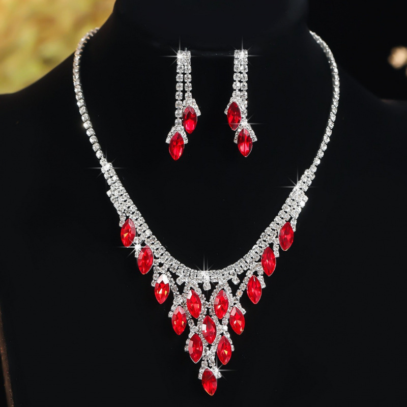 Fashionable temperament exquisite high end light luxury blue crystal rhinestone necklace earrings set women's dress accessories bridal jewelry_voghion.com