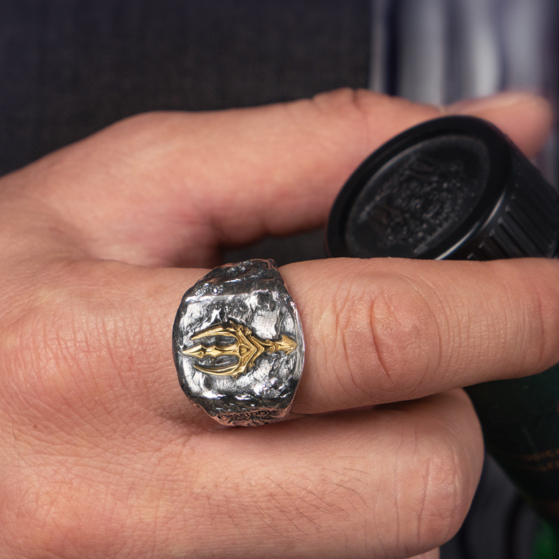 Retro Men's Trident Ring Poseidon Style Stainless Steel Band_voghion.com