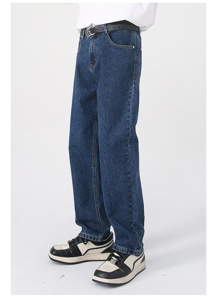Quần jean nam ống thẳng lửng 9 tấc dáng rộng giặt wash phong cách Hàn Quốc — Màu đen, Denim xanh, Xanh lam đậm, Đen Xám chi tiết 19
