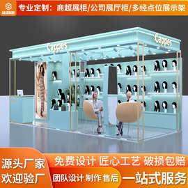 商场假发店铺整店展示柜设计装修产品展柜展厅造形烤漆中岛陈列架