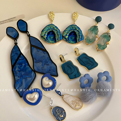 Silver Needle Love Flower Geometric Irregular Earrings Internet Celebrity Fashion Design Earrings Korean Retro Pearl Earrings