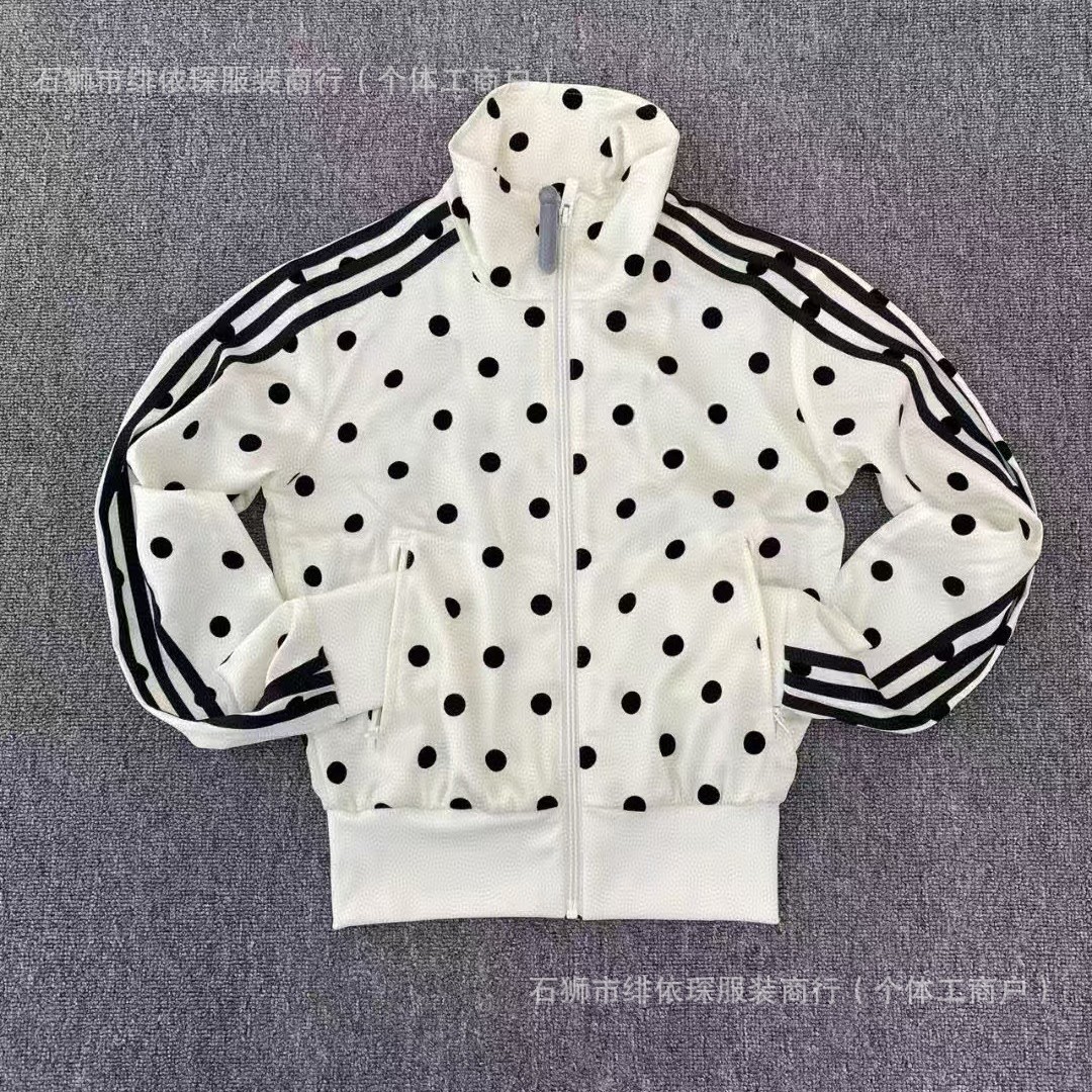 Women's Off-White Black Polka Dot Sports Jacket, Outdoor Lightweight Style, New Summer Model, Korean Style Sports Striped Jacket