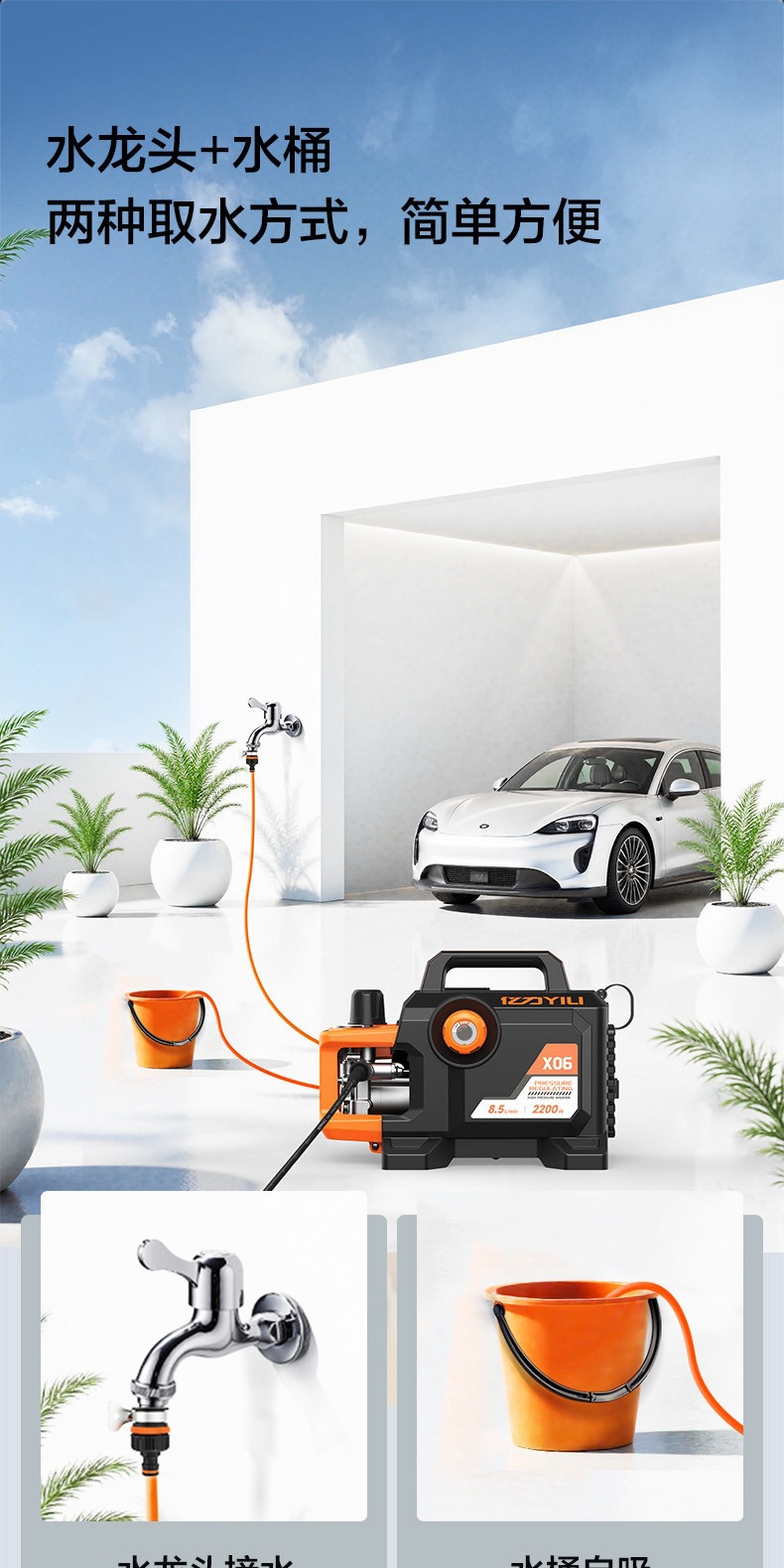 Yili Car Washer Black Rhino X06 High-Power Induction Household 220V High-Pressure Water Gun Portable Cleaning Tool