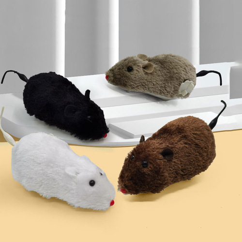Cross-border Yiwu street stall supply hot selling wind-up clockwork plush little mouse wind-up mouse pet dog cat toy