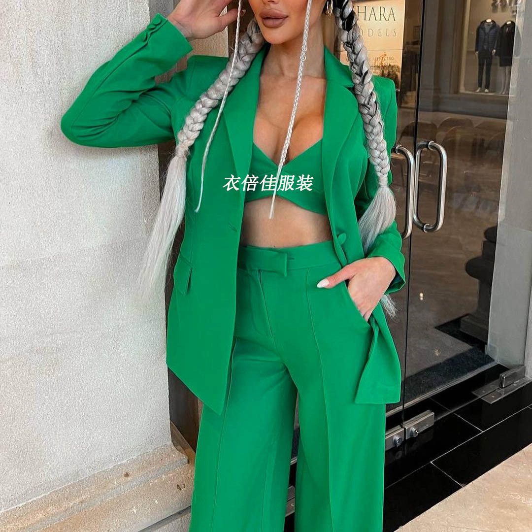 Suit Jacket Vest Straight Pants Three-Piece Set European and American Style New 2022 Autumn and Winter Women's Commuter Suit