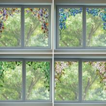 双面彩色花朵法式角花装饰静电玻璃贴防撞PVC警示贴窗户贴膜窗花