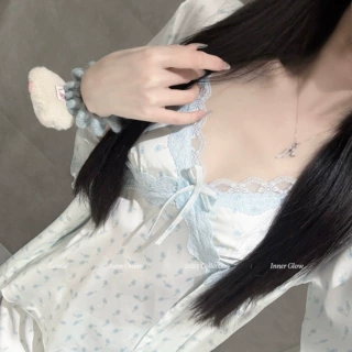 性感睡衣女冰丝蓝色碎花纯欲风蕾丝吊带睡裙2025年夏季新款家居服