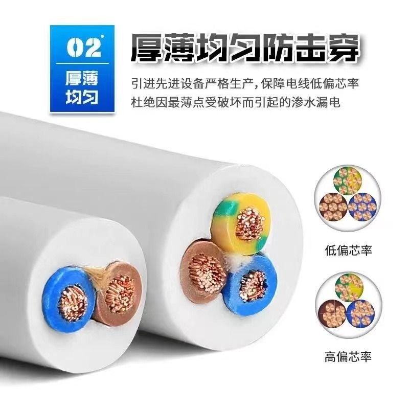 ll家用白色电源线RVV护套线2芯3芯电器延长线插排线热水器线空调