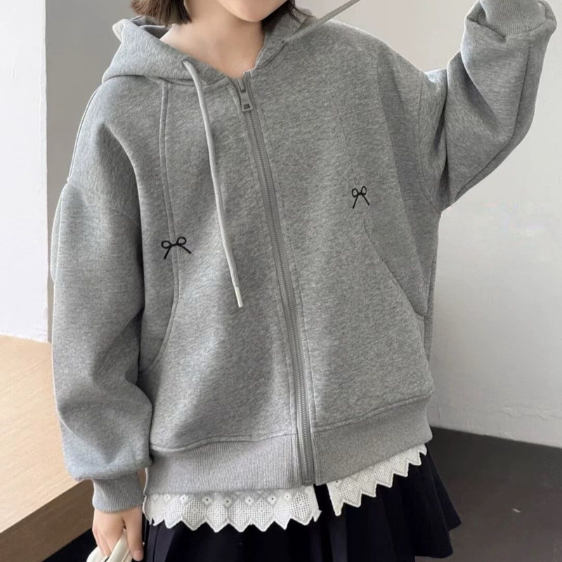 Girls Hooded Jacket 2025 Autum New Medium and Large Kidsren's Internet Celebrity Zipper Cardigan Top Little Girl Sweatshirt