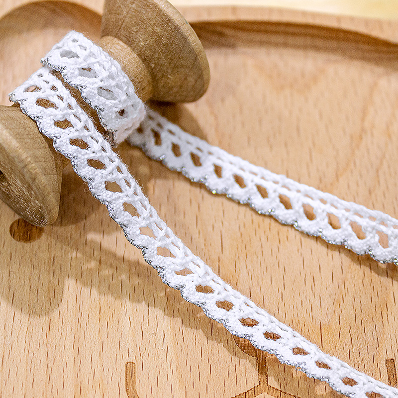 天缘レース花柄飾り材 幅0.6cm 小犬歯模様 金銀糸 人造綿糸 衣類装飾用生地