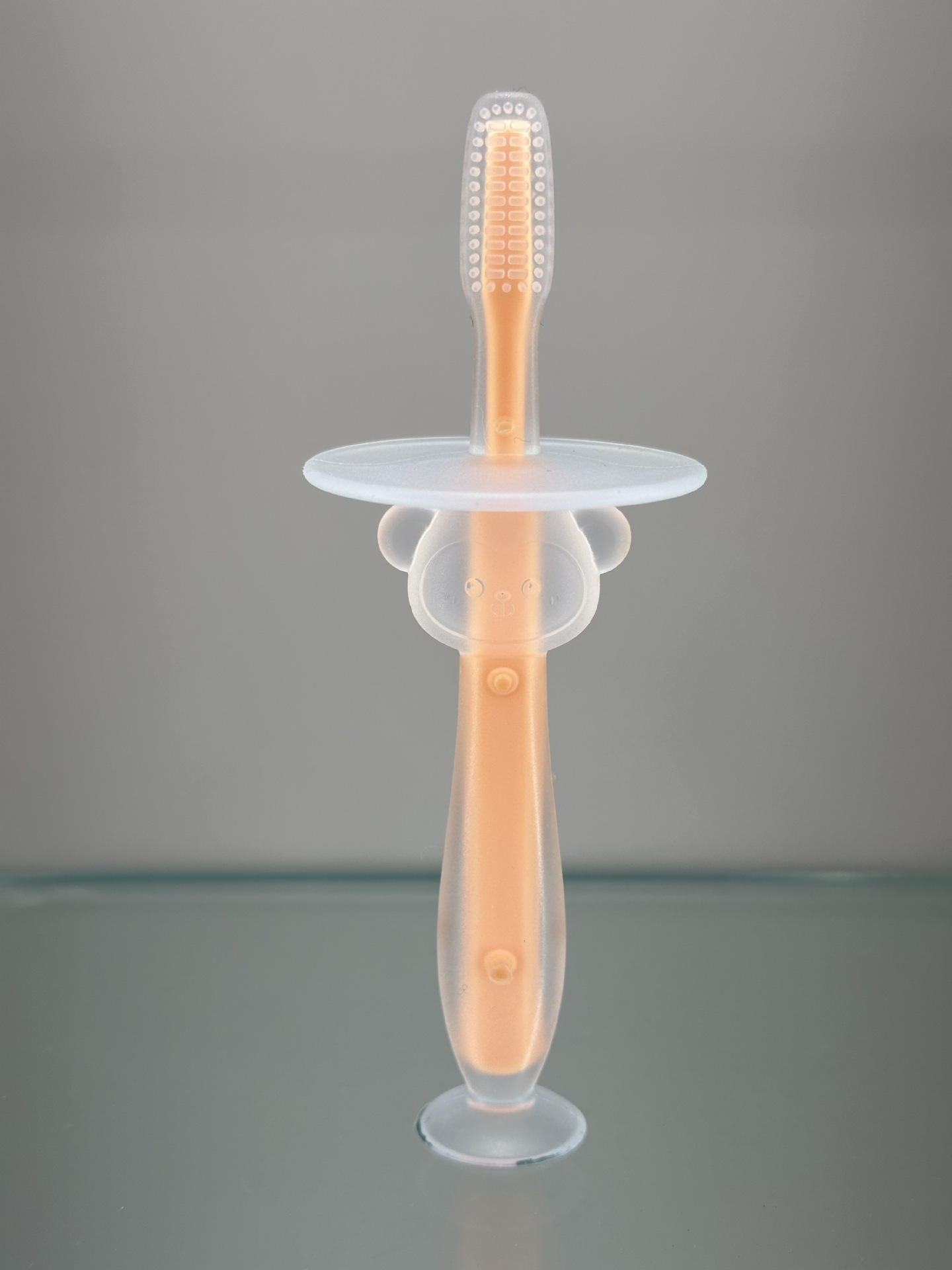 Bebé de entrenamiento de silicona tridimensional cepillo de dientes de mama de pie ventosa cepillo de dientes de silicona recubrimiento de lengua cepillo de pelo suave deflector cepillo de seguridad image 9