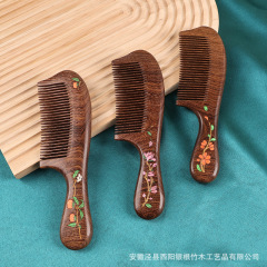 中式檀木梳子原木刻印口袋梳檀木礼品工艺品梳子天然原木梳子批发