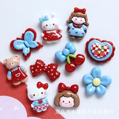 卡通红蓝树脂饰品批发儿童发饰diy贴片材料小女孩kt猫蝴蝶结花朵
