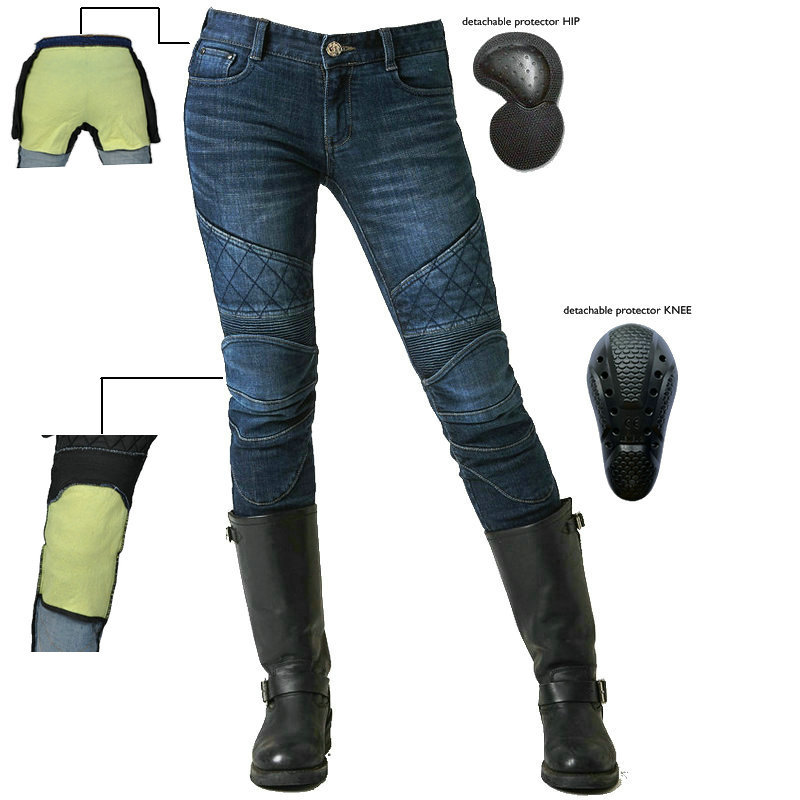 2022 nuevos pantalones vaqueros de la motocicleta Kevlar resistente al desgarro de las mujeres pantalones de montar retro Four Seasons motocicleta pantalones resistentes a la caída