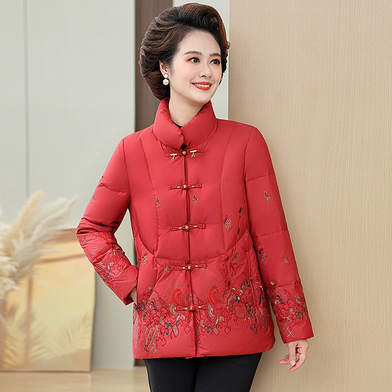 Пожилая бабушка зимняя одежда благородный серый утиный пуховик пожилая женщина толстый большой размер тонкая теплая хлопчатобумажная куртка