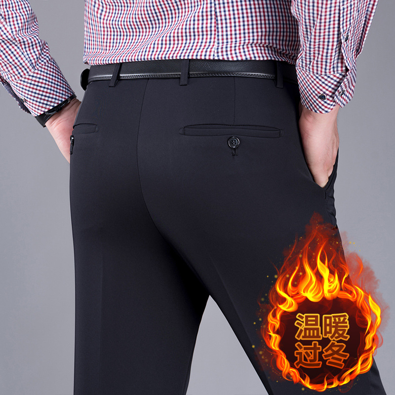 Perki canguro de invierno forrado de lana engrosada pantalones de traje de hombre de mediana edad y ancianos pantalones casuales de cintura alta pantalones de hombre Pantalones de traje