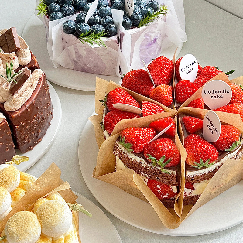 切块蛋糕防油纸6/8寸切件巴斯克烘焙西点甜品围边包装盒分隔垫纸