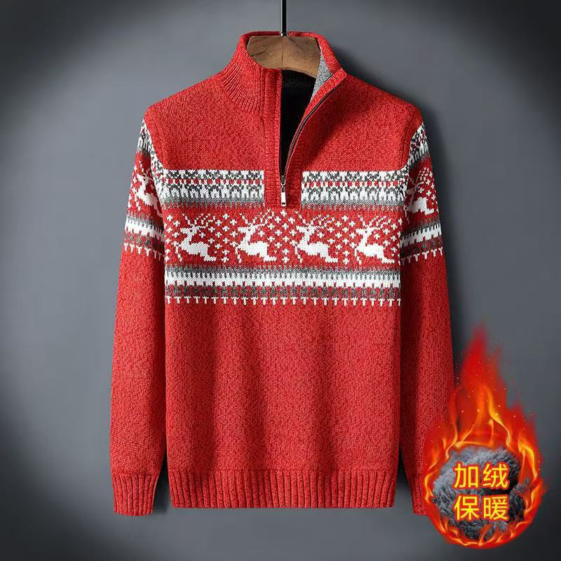 Demi-season keep warm trend knitted sweater with zipper
