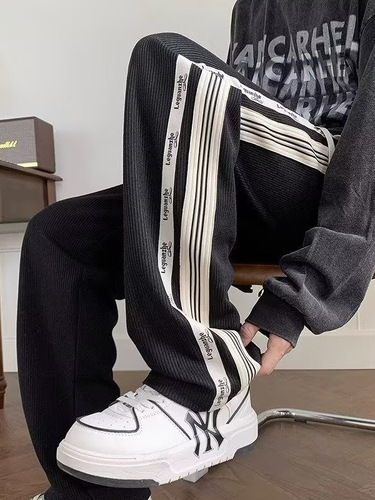 Korean-style vintage loose-fit straight-leg casual pants for men — trendy new summer sports knit sweatpants