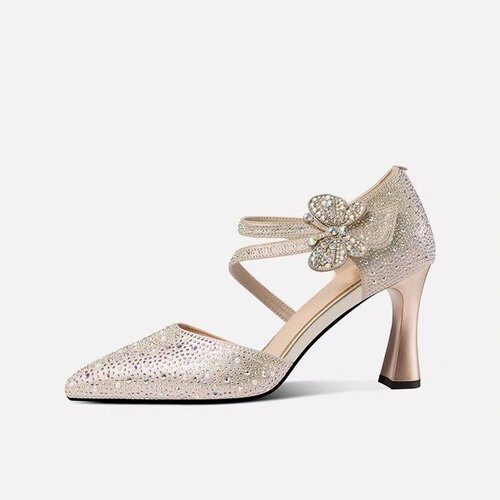 Comfortable Soft Gold Color Evening High Heels Advanced Gold Sandals Women Thick Heel 2025 Match Dressy Women's Shoes