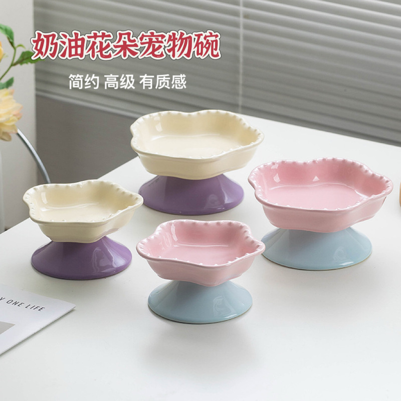 Ceramic Cat Bowl Cute Large Caliber High Foot Neck Protection Anti-knock Cat Food Bowl Drinking Water Dog Bowl Cat Food Basin Pet Bowl