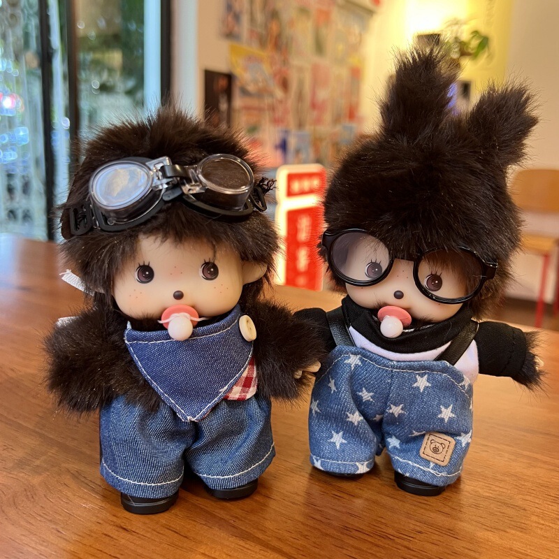 Trendy Monchhichi Plush Keychain Cowboy Series Bag Pendant