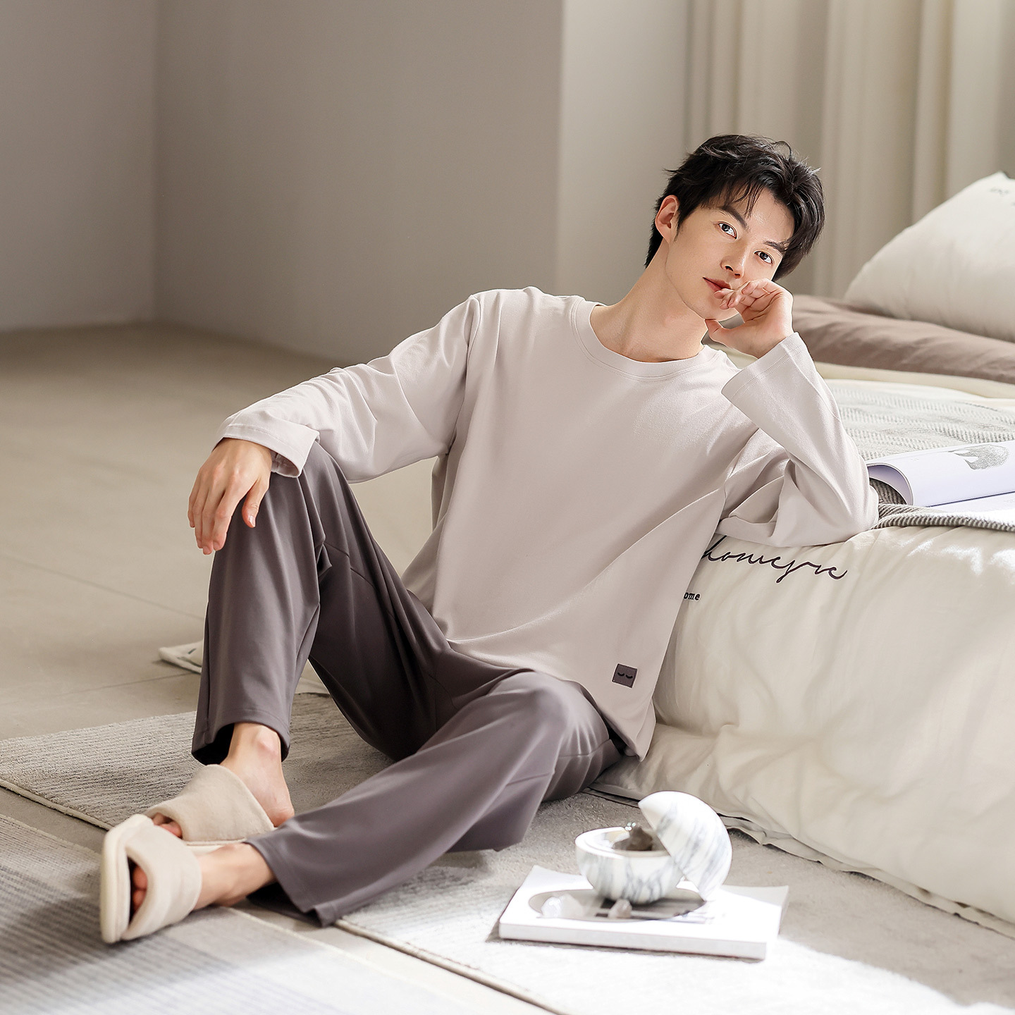 Pajamas Men's Modal Spring & Fall Long-Sleeved Wearable Large Size Loose Youth Casual Home Wear Autumn and Winter Two-Piece Set