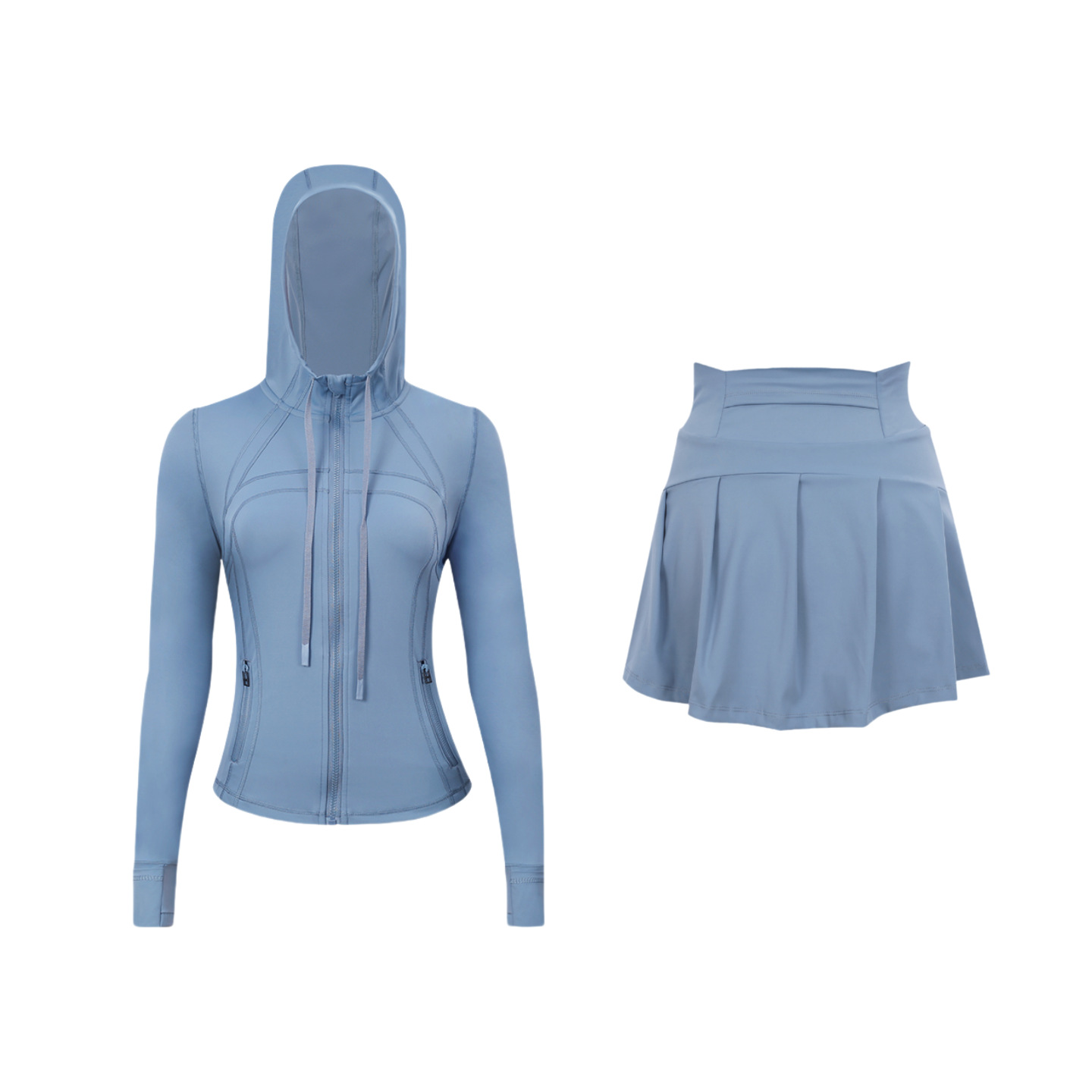 ​​Stylish Women's Hooded Jacket & Skirt Set - Stretchy Activewear For Running, Yoga & Casual Wear​​ Versatile Matching Set​​_ecoleips.com