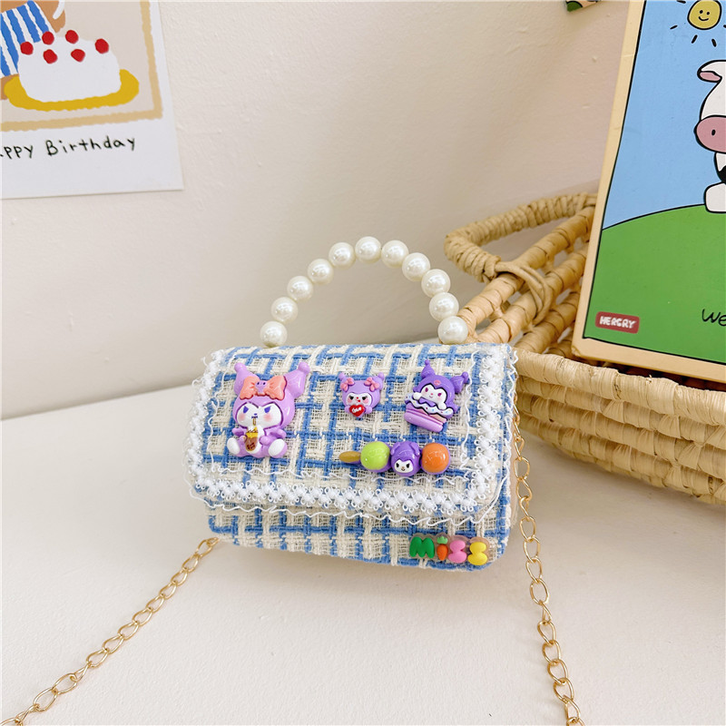 Bolsos de hombro para niños de estilo femenino de moda de dibujos animados de perlas bolsos portátiles para niños de cadena simple pequeña princesa bolsos de tramo oblicuos