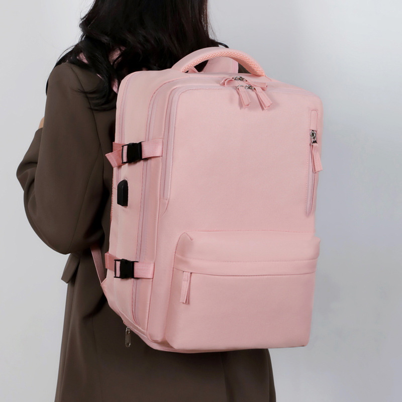 Nueva mochila simple de color sólido, mochila deportiva casual multifuncional de gran capacidad con puerto de carga propia, mochila de computadora