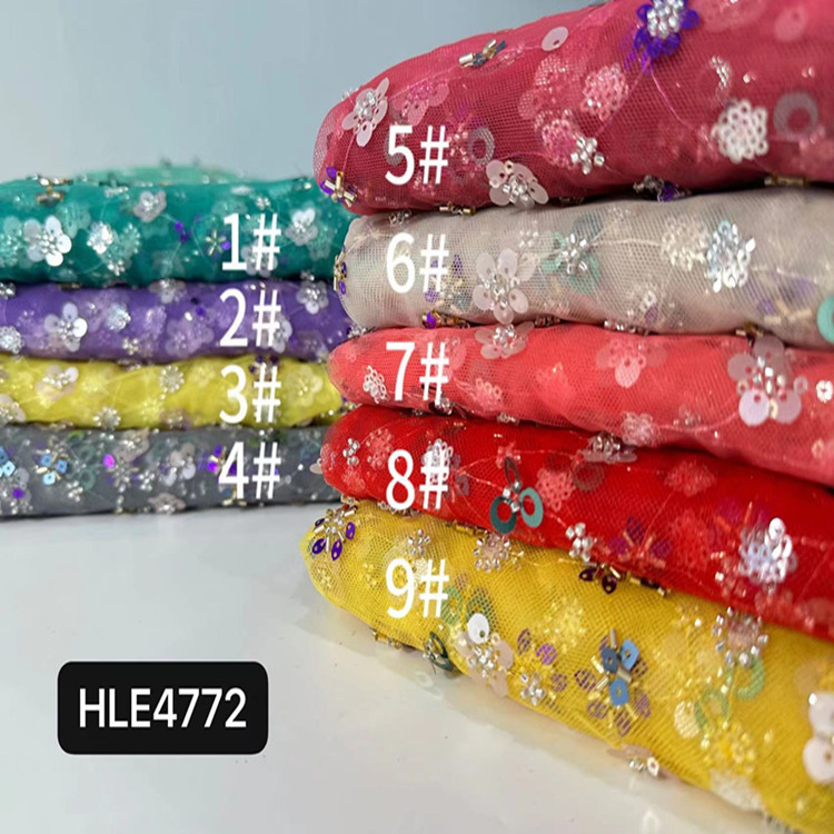 Tejido de bordado de tubo de perlas bordado de color gradiente bordado de tela de bordado de lenteja bordado de tubo de perlas vestido de boda cheongsam tela de encaje