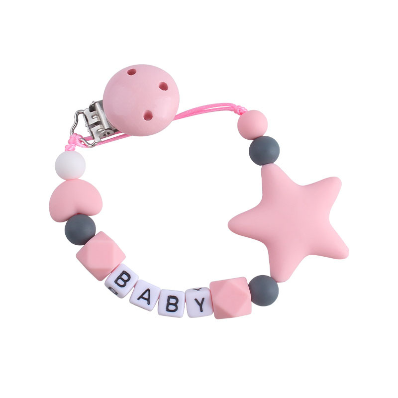 DIY amor creativo silicona Big Star nombre del bebé estrella de cinco puntas mordedor chupete Cadena de juguete