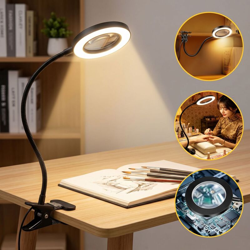 Cross-Border Exclusive Supply of Magnifying Glass Clip-On Lamp, Eye-Protecting Led Three-Color Reading Desk Lamp, USB Reading Lamp, Nail Art, Tattoo, and Learning Lamp Cross-Border Exclusive Supply of Magnifying Glass Clip-On Lamp, Eye-Protecting Led Three-Color Reading Desk Lamp, USB Reading Lamp, Nail Art, Tattoo, and Learning Lamp