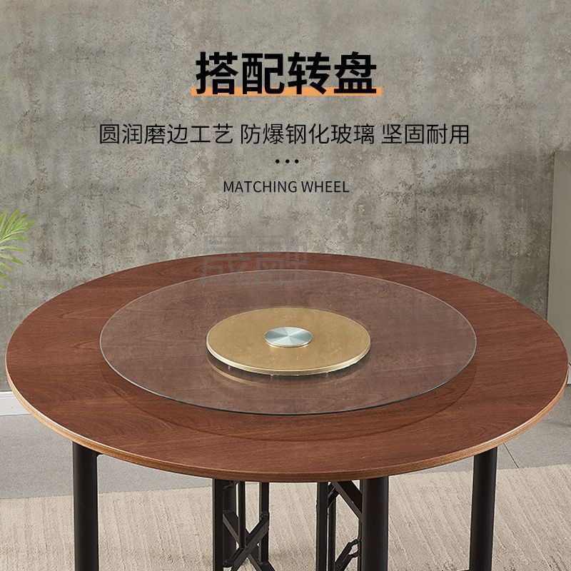 Sn加厚大圆桌面圆形桌子可折叠家用带转盘酒店饭店餐桌实木圆桌面