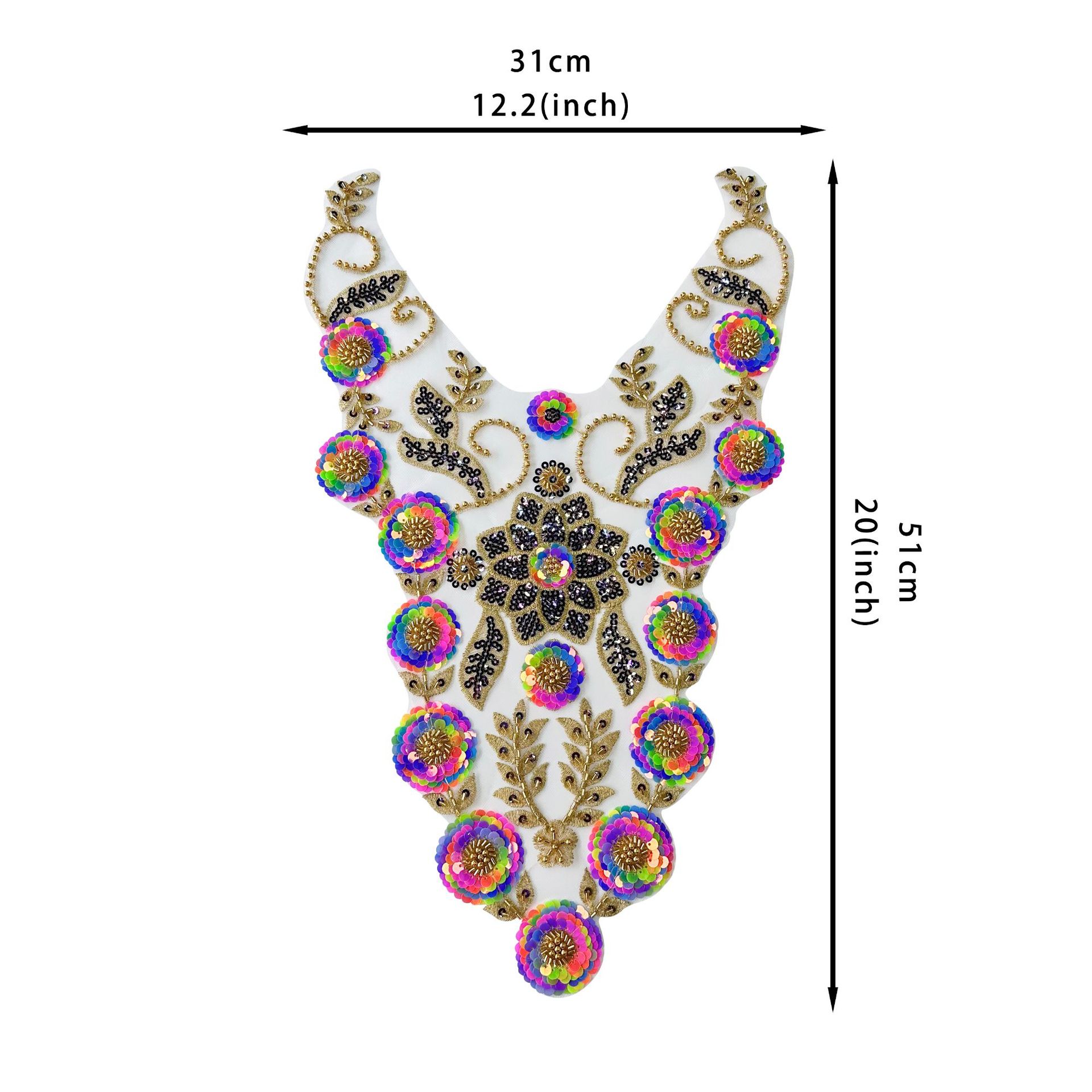 industria pesada multicolor sequinilla floral tridimensional bordado encaje dorado + encaje colorido decoración de vestido image 6