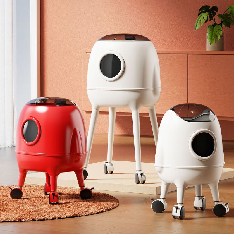 High-End Luxury Household Trash Can with Lid, No Bending Required, Kitchen and Living Room Rocket with Wheels, Press to Open Lid Trash Can