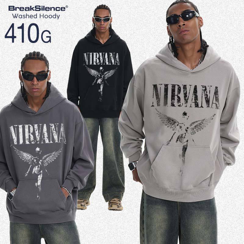 2025 Autumn Nirvana Retro Sports Sweatshirt Knitted Heavyweight Washed Distressed Pullover Hooded Men's Sweatshirt
