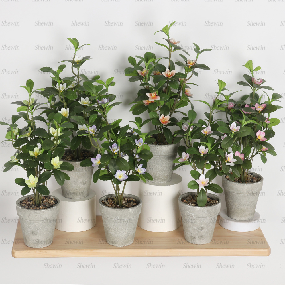 Plantas artificiales transfronterizas en maceta para decoración de alta gama en el hogar y escritorio, adornos de plantas verdes artificiales, pequeñas flores de árbol de paulonia, bonsái vintage de pulpa de papel.