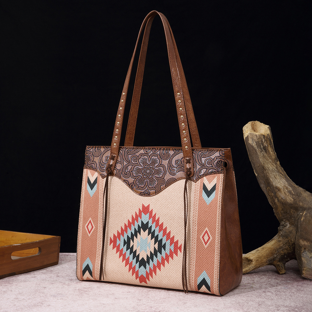 Western-Handtasche mit einer Schulter aus bedruckter Baumwolle und Leinen für Damen im Bohemian-Stil_voghion.com