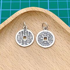 S999足銀山鬼花錢吊墜 小眾銀飾國風項鍊 百搭diy編織手鍊掛件