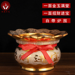Mengen Ceramic Golden Sand Ruyi Double Eared Incense Burner with Stand Large Home Use Incense Burner Buddha Accessory Factory Wholesale