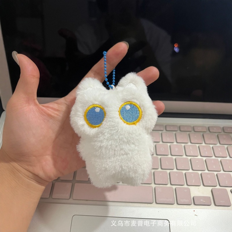 新款大眼黑猫吱吱叫小挂件毛绒公仔可爱黑色小猫猫钥匙扣情侣礼物|undefined