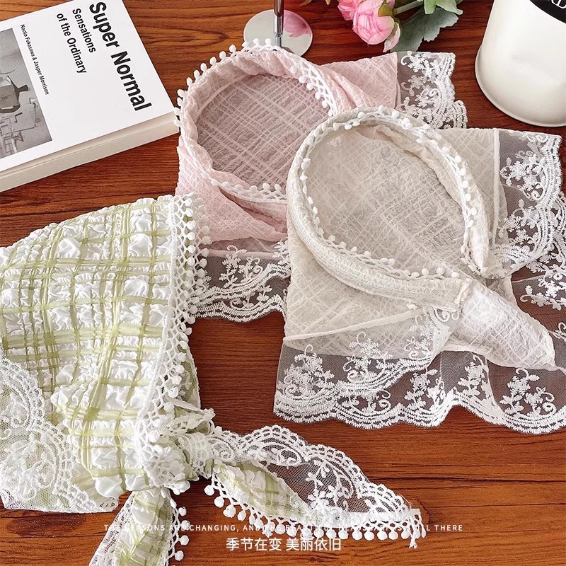 Turbante de encaje blanco para mujeres primavera y verano viajes al mar bufandas de cabello bufandas de seda para el cabello una banda de cabello tocado