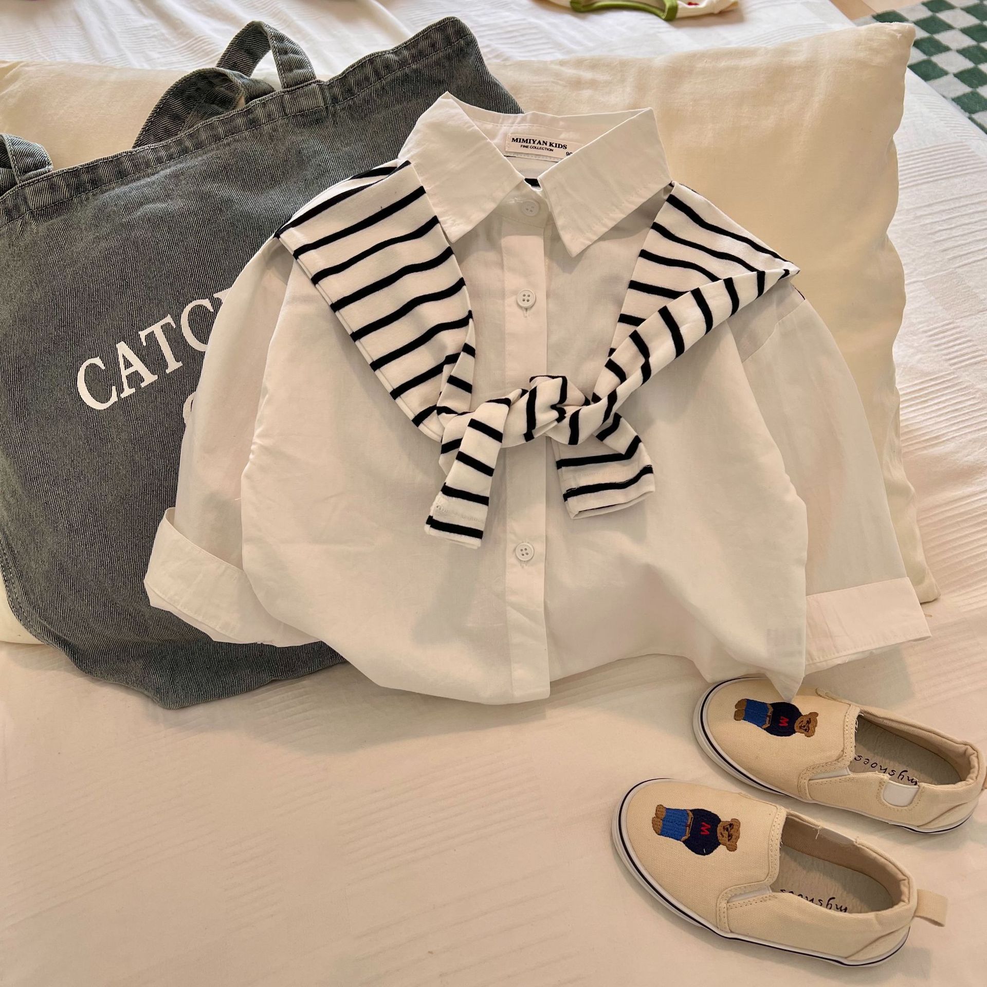 Camisas de niños estrella redonda 2025 otoño nuevo falso dos piezas de ropa de niñas camisa de chale de color sólido personalidad de primavera y otoño bebé