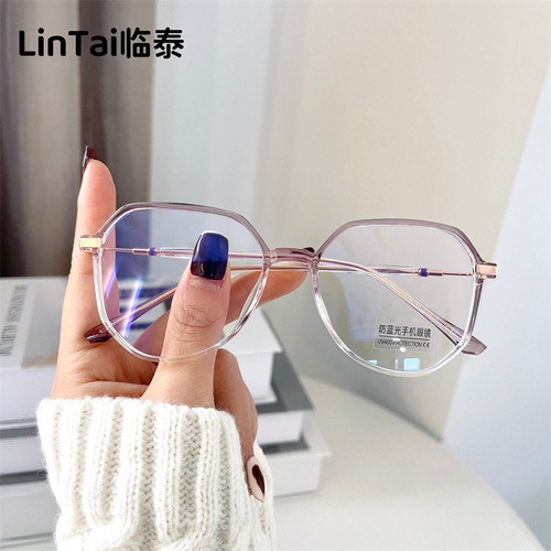 2100t New Ultra-Light TR Myopia Glasses for Women, Polygon Frame, Simple Non-Random Blue Light Blocking Glasses